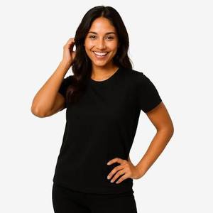 Camiseta Negra de Mujer, Manga Corta, Cuello Redondo, Informal, Tela Suave, Corte Regular, Básica, para Uso Diario, Ropa de Moda Personalizada - Product Image 1