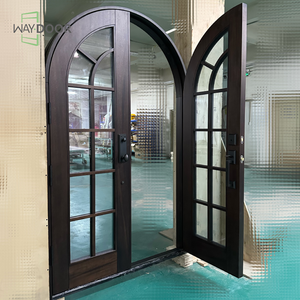 Puerta Doble Exterior Arqueada de Madera Moderna con Vidrio Templado, Diseño Contemporáneo para Entrada de Casa o Villa, Arquitectónica - Product Image 4