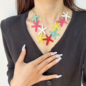 ضوء شجاع جديد متعدد الألوان معدن كبير نجم السمك مجموعة كبيرة للنساء قلادة نجمة الصيف القرط - Product Image 5