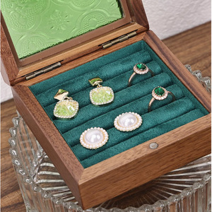 <b>Vintage</b> Solid Wood Jewelry <b>Box</b> Square Plain Design With Lid For Rings Bracelets Ornaments Storage Crabapple Blossom Color - Product Image 4