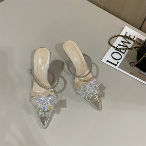 2022 New Spring Women Slipper Bling Crystal Bow-knot Pointed Toe on Mules <b>Shoes</b> Thin High Heel Ladies <b>Shoe</b> - Product Image 3