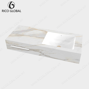 Lavabo de Porcelana de una Pieza, Estilo Mármol, Elegante, Superficie Sólida, Producto de Lavabo Individual - Product Image 6