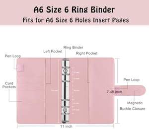 <strong>A6</strong> PU Leather Notebook <strong>Binder</strong> 6 <strong>Ring</strong> Refillable Budget <strong>Binder</strong> Cover for <strong>A6</strong> Refill Pape - Product Image 3