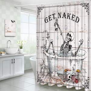 ชุดม่านอาบน้ำโบฮีเมียนฮาโลวีนมีความสุขชุดม่านอาบน้ำกันน้ำซักได้ฟักทองแมวดำมีตะขอสำหรับตกแต่งบ้านห้องน้ำ - Product Image 4