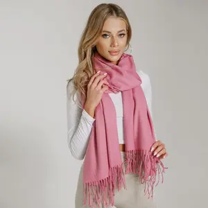 Personalizzato di alta qualità donna inverno morbido Cashmere sensazione collo avvolge scialle colore puro nappa pianura Pashmina sciarpe