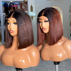 Perruque courte et droite Ombre 99J Rouge Bourgogne en cheveux humains, perruque Lace Front sans colle avec dentelle HD pour femmes noires - Product Image 4