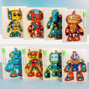 Jouets de puzzle en bois, puzzle robot, cartes de puzzle, tableau de dessin en bois 3D, jeu éducatif, jouets créatifs d'apprentissage de l'écriture - Product Image 3