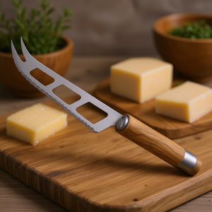 Cuchillo para queso Ksemesser de acero con hoja dentada y mango de madera para cortar queso duro - Product Image 3