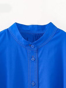 08 elegante <span class=keywords><strong>abito</strong></span> di media lunghezza a girocollo a <span class=keywords><strong>maniche</strong></span> <span class=keywords><strong>lunghe</strong></span> con girocollo <span class=keywords><strong>blu</strong></span> elegante da donna con camicie Decorative a strati francesi - Product Image 4
