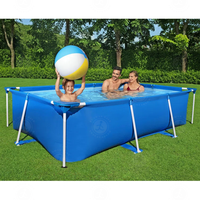 Gianted Blue Rectangular Metal Steel Frame Above Ground Pool Outdoor Family Swimming Pool