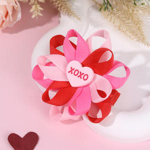 Pasadores de Pelo Hechos a Mano en China <span class=keywords><strong>con</strong></span> Cinta y Flores Dulces, Regalo de San Valentín, Accesorios para el Cabello, Pasadores de Pelo <span class=keywords><strong>con</strong></span> Amor XOXO para Niños - Product Image 2