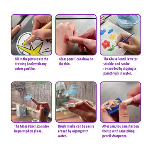 彩色玻璃套装儿童6色水溶性彩色铅笔用于绘制可擦油性刷 - Product Image 4