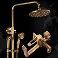 Shower Set tembaga penuh, keran Shower Retro Eropa kontrol ganda dingin dan panas