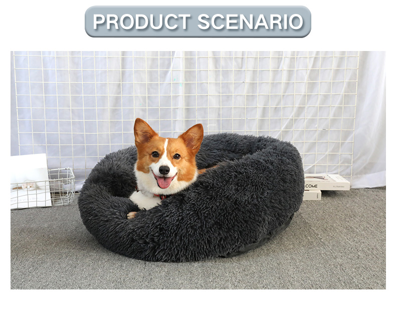 Manufacturer wholesale Plush Round Cozy Calming Donut dog bed dropshipping soft washable Fluffy Cat Bed Removable pet cushion