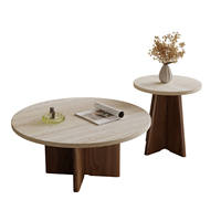 Table basse ronde de 32 pouces en pierre frittée avec structure en bois, table centrale moderne pour salon