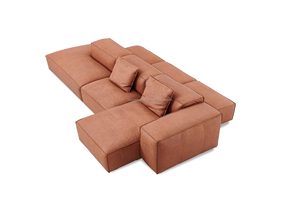 ชุดโซฟาแบบแยกส่วนสไตล์อิตาเลียนมินิมอลแบบกลับด้านได้, ไม้สนและเครื่องหนังนำเข้า, คฤหาสน์, โซฟาบล็อคเต้าหู้ในห้องนั่งเล่น - Product Image 4