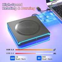 Grabadora de DVD Externa RGB 8X 24X, Lector de CD/DVD de Alta Velocidad con USB 3.0 para Laptop