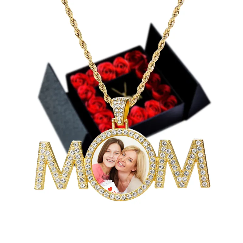 Quà Tặng Ngày của mẹ 2024 Trống Tùy chỉnh hình ảnh Vòng cổ mạ vàng trang sức mặt dây chuyền mẹ Vòng cổ quà tặng cho mẹ