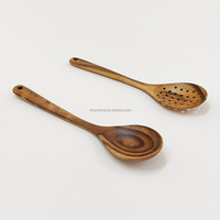 Ensemble de 2 cuillères en bois d'acacia longues de 13 pouces, à fentes et solides, avec trous pour la cuisine
