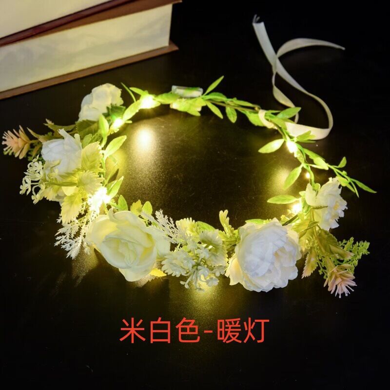 Nouvelle couronne florale scintillante - lumière chaude blanc cassé