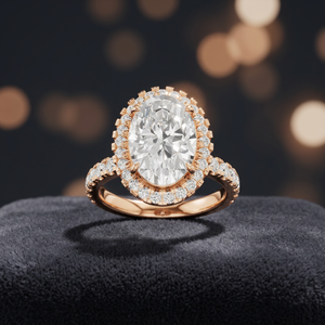 Elegante Anillo de Compromiso Ovalado con Halo de Diamantes Cultivados en Laboratorio, Chapado en Oro de 14K y Rodio, 3.96 CT, Certificado IGI, Color E, para Aniversario o Fiesta - Product Image 1