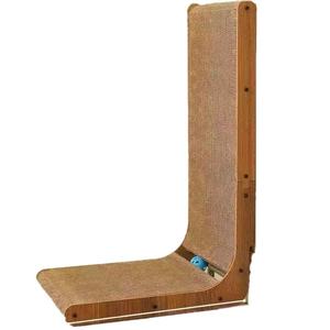 Kangdaer Luxury Modern High-Density Corrugated <b>Wood</b> 2-Level L-Shaped <b>Cat</b> <b>Tree</b> with Chip-Free Plastic & Metal Bed and <b>Cat</b> Toys - Product Image 1