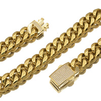 Chaîne cubaine Miami en acier inoxydable plaqué or 18 carats PVD, largeur 18 mm, style hip-hop, avec boucle en zircon