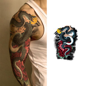 Etiqueta engomada del tatuaje temporal del <span class=keywords><strong>brazo</strong></span> completo de larga duración Diseño <span class=keywords><strong>tribal</strong></span> seguro para hombres Color blanco Transferencia de agua Plantilla del cuerpo Papel impreso - Product Image 1