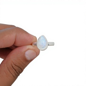 Water <b>Drop</b> <b>Rainbow</b> Moonstone 925 Silver Bezel Setting Gemstone Ring Minimalist Everyday Wear Unisex - Product Image 1