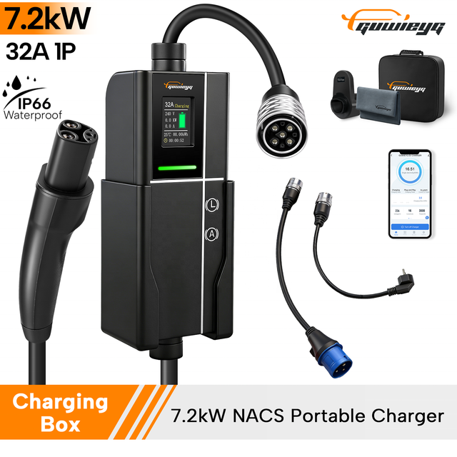 GUWIEYG New 7.2kW for Portable EV Charger for 32A Auto 1Phase Level 2 5m AC Cable Adjustable for Models 3/Y/S/X