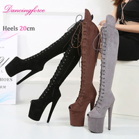 20cm mode occidentale dames talons printemps été automne hiver daim plate-forme pôle danse chaussures discothèque haut Tube genou haute