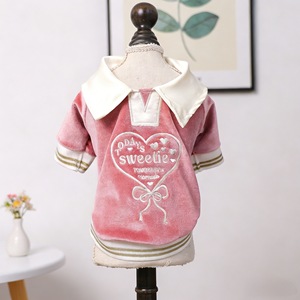 Velvet Pet <b>T</b>-Shirt Pink Embroidered Heart Design For Dogs <b>Cats</b> Small Medium Size Four Seasons Wear - Product Image 1