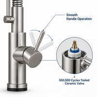 Robinet de cuisine en acier inoxydable 304 anti-traces de doigts, mitigeur extractible à poignée unique en acier inoxydable, avec cartouche céramique