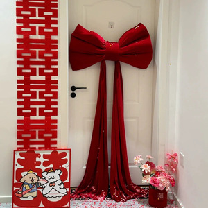 Lazo Gigante de Terciopelo Rojo Elegante LANJO con Hilo Brillante para Decoración de Bodas y Escaparates de Varios Tamaños, Estilo Coreano - Product Image 6