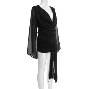 Viviblook D25DS425 robes pour femmes automne nouveau Floral cravate teinture imprimé col oscillant manches longues cloche Mini robe - Product Image 2