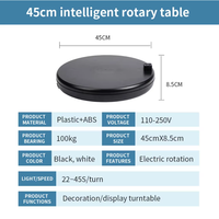 Plateau tournant électrique intelligent de 45 cm, capacité de charge de 100 kg, télécommande, plastique, tension universelle, table d'exposition, 360° silencieux