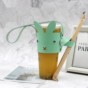 Stock direct usine. Manchon de tasse à thé au lait avec motif de lapin mignon. Housse isotherme portable en cuir PU pour thé au lait et café. - Product Image 3
