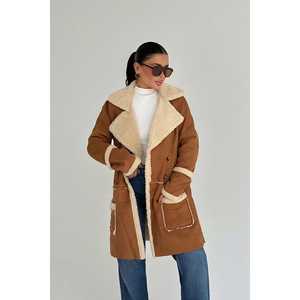 Manteau de luxe pour femme, fermeture à bouton unique, détails imprimés marron, col montant, capuche, tailles XS-XL, automne/hiver, respirant, amovible - Product Image 2