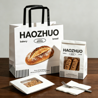 Ensemble d'emballages de boulangerie personnalisables et recyclables avec logo, sacs à pain à fenêtre en papier kraft écologique pour boulangerie, pain et desserts