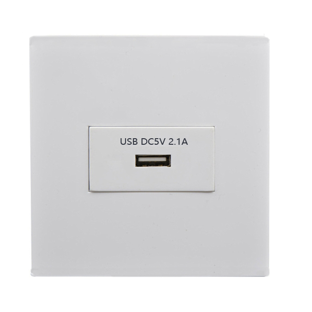 Customized White 86x86mm Single Port 5V 2.1A USB 2.0 Switch Data Transmission Faceplate Wall Panel Socket