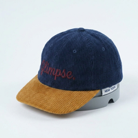 Gorra de Béisbol Personalizada con Bordado de Letras Cursivas, 6 Paneles, Sin Estructura, de Pana, con Visera Curva, de Dos Tonos, Unisex, Estilo Vintage