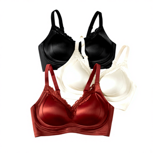 2026 ゴシックニットワイヤーフリーソリッドジェリーストリップレース通気性ノンスチールリングノンマーキングUバック下着女性用小胸 - Product Image 2