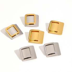 Geometric <b>Stud</b> Earrings 18k Gold Plated <b>Titanium</b> Steel Double Layer Square Fashion Party Jewelry TE60080 - Product Image 3