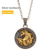 Collier pendentif vintage licorne en argent S925 pour homme, bijou cheval à relief profond et corne sacrée