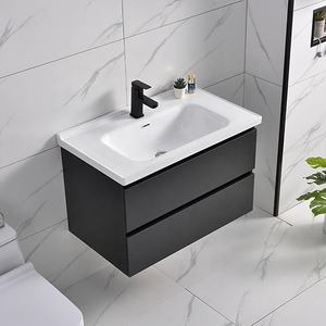 Роскошный отель настенный плавающий деревянный шкаф с одним керамическим умывальником для ванной - Product Image 5