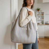 Sac de shopping en toile rayé personnalisé, grande capacité, pour les voyages en plein air, la plage, les courses, sac fourre-tout durable doublé