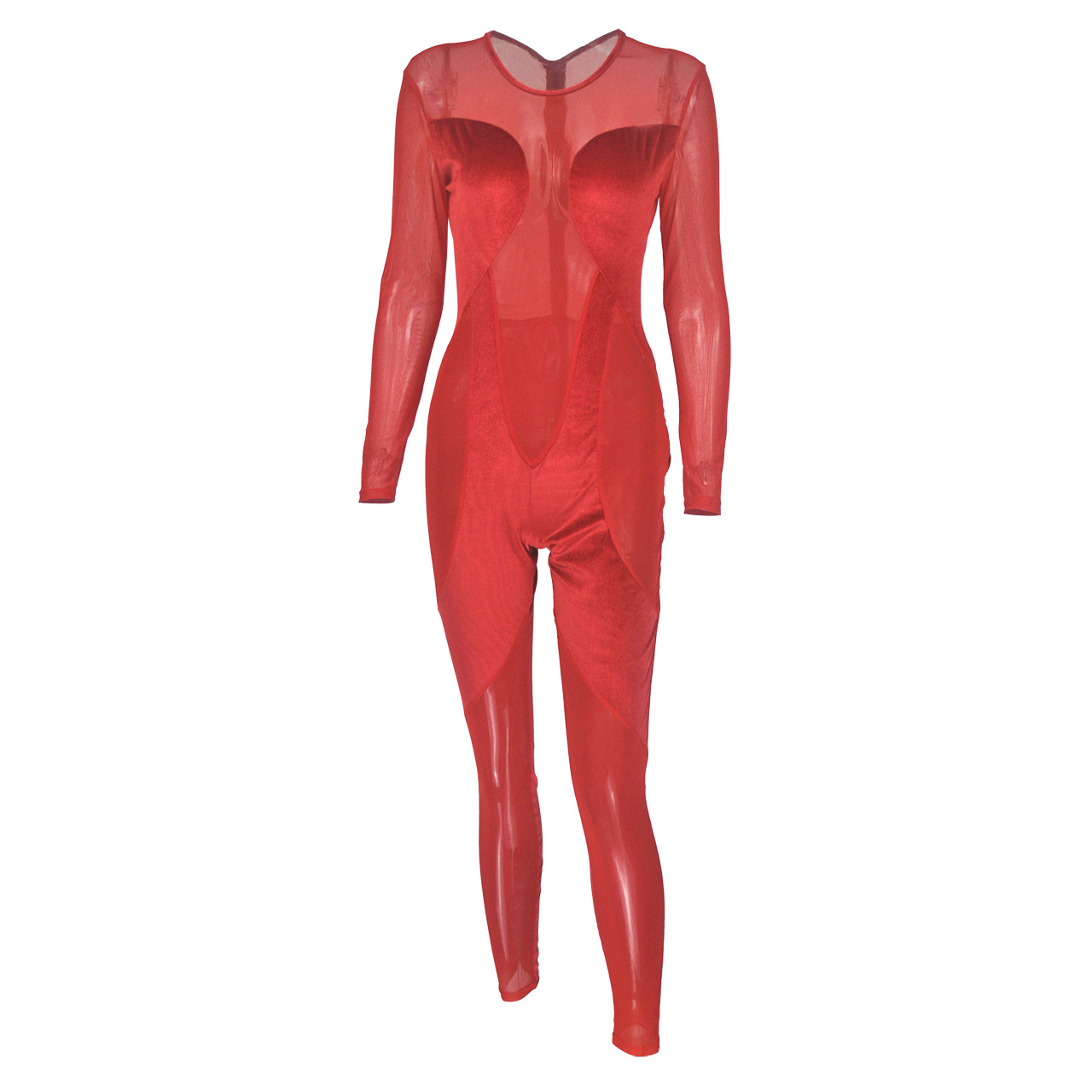 女性性感透视连身衣透明网眼镂空十字紧身连身衣一体式俱乐部连身衣