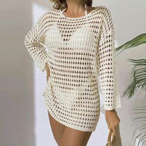 2026 Beach Cover Women's UPF 50+ Quick Dry <b>Swim</b> Dress Lightweight Crochet Stand Collar High Waist Hollowed-out Pool Party Tunic - Product Image 4