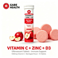 Comprimés effervescents ODM Vitamine C Zinc D3 1000mg pour le soutien immunitaire et la santé osseuse, saveur pomme rouge, tube portable, vente en gros OEM