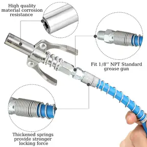 Grease Gun Coupler Strong Lock On Grease Gun Couplers 12000 PSI Quick Release Grease Coupler With 18" Spring Flex Hose